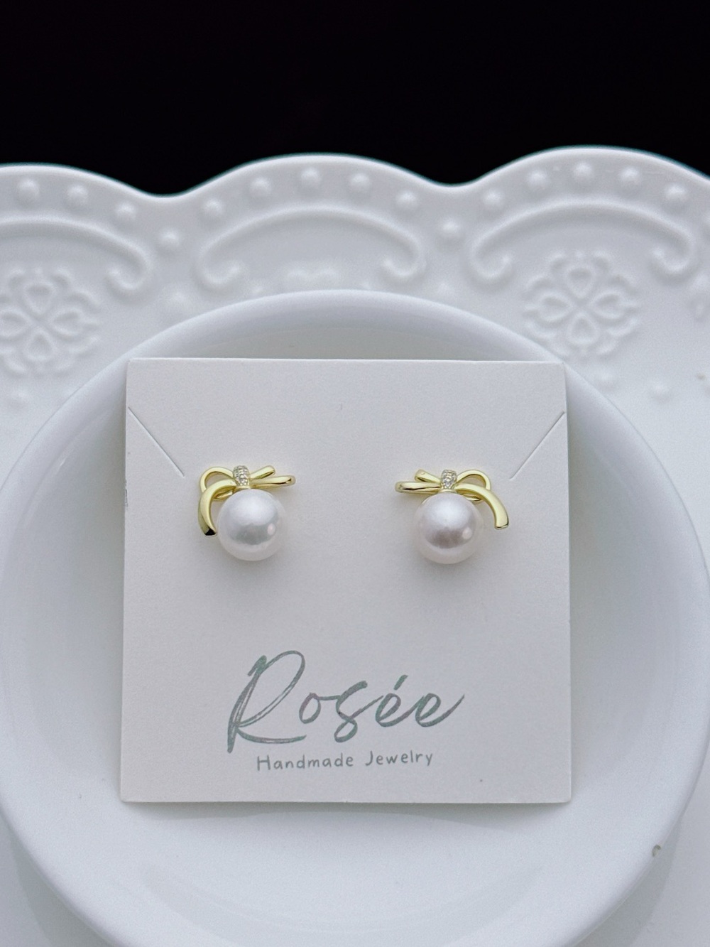 26E533 S925 Stamped 9-10mm Handmade Freshwater Pearl Bow tie Studs Earrings